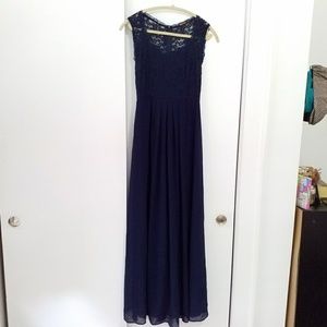 Floor length navy blue dress